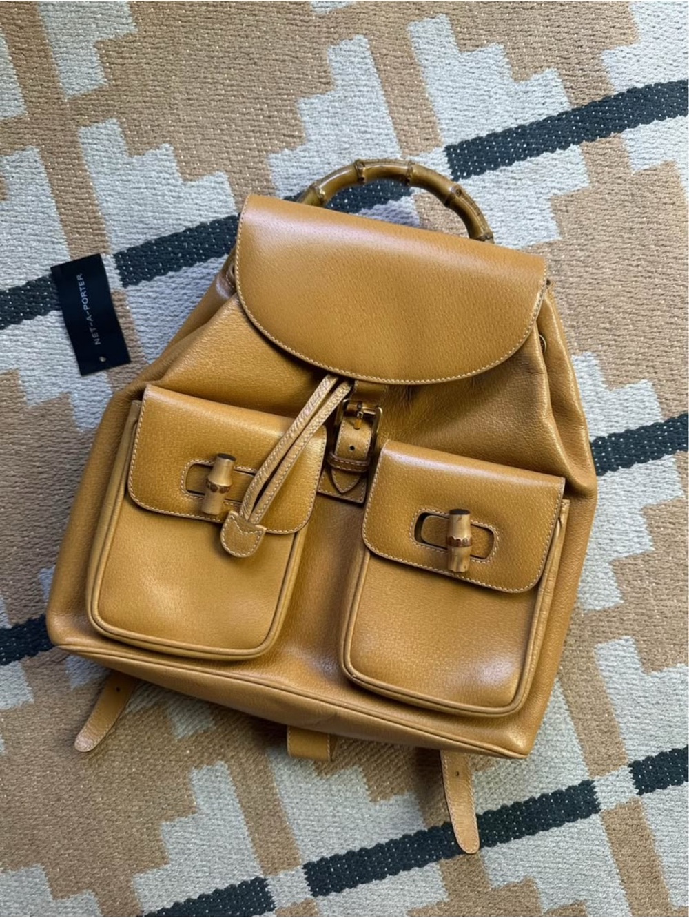 GUCCI Leather Bamboo-Handle Backpack - Tan